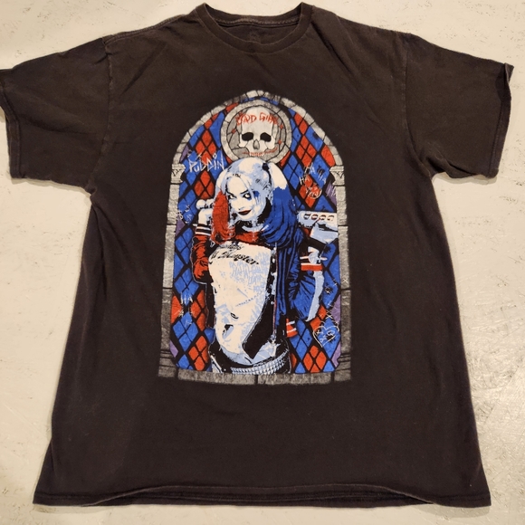 DC Comics Harley Quinn graphic crewneck tee black large Margot Robbie - Picture 1 of 4